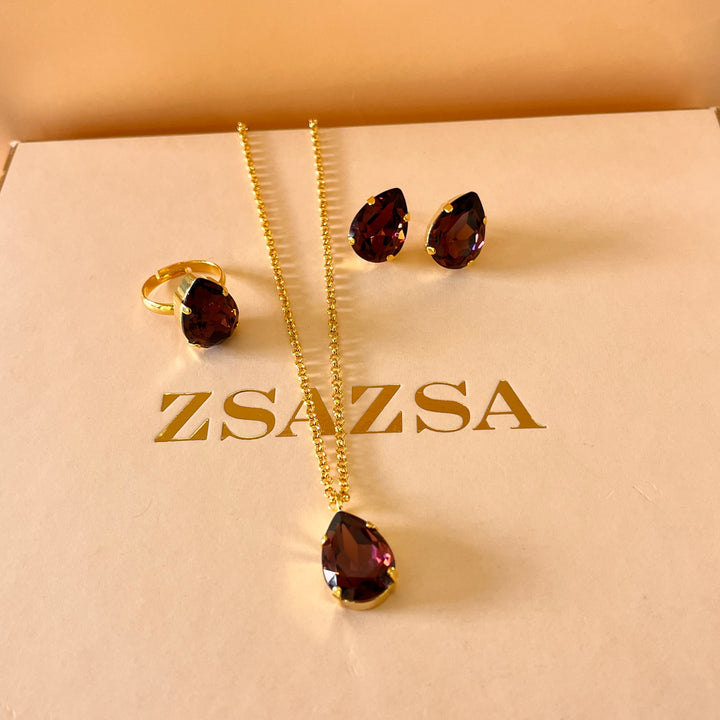 Purple teardrop Preciosa crystals set