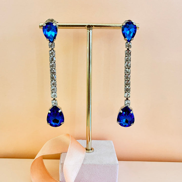 Royal blue teardrop silver earrings