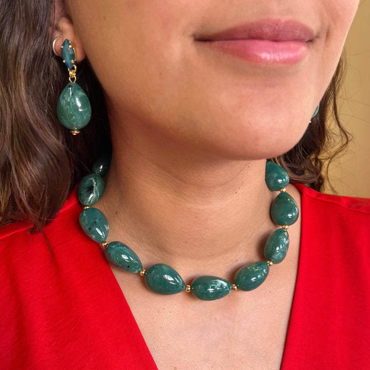 Statement dark green resin with dark green Swarovski crystals set