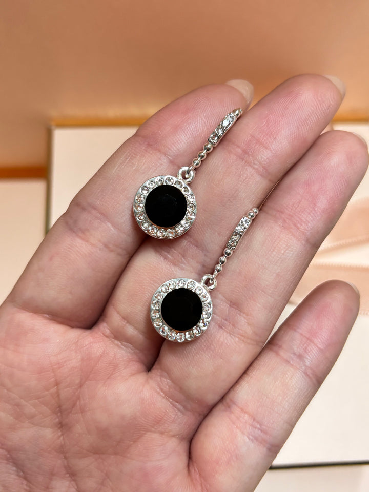 Black rhinestone silver hooks