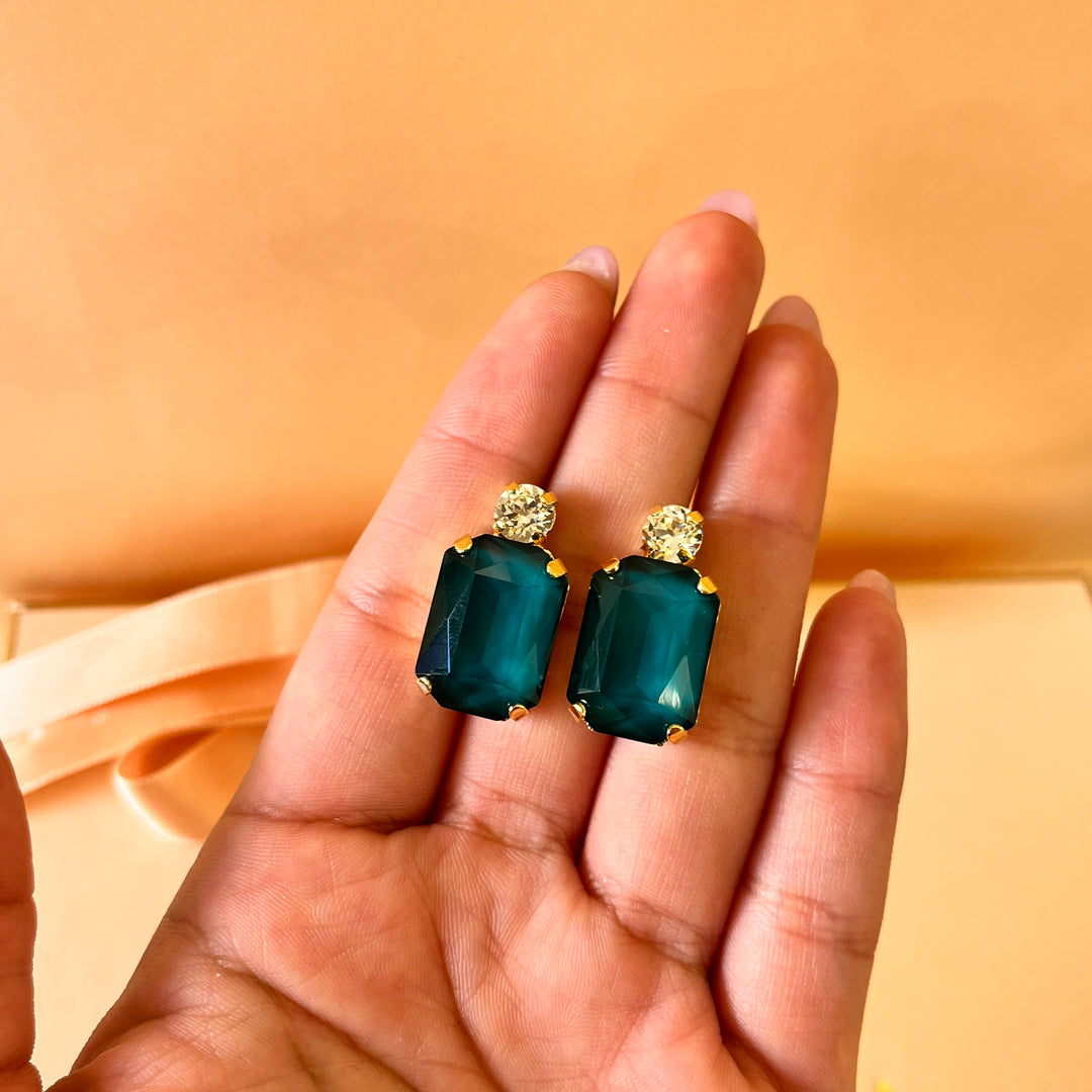 Dark green rectangular Swarovski crystals set