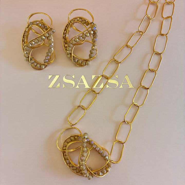 Handmade champagne bead gold plated necklace