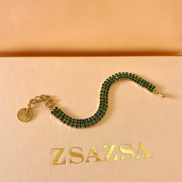 Dark green preciosa crystals 3 row bracelet