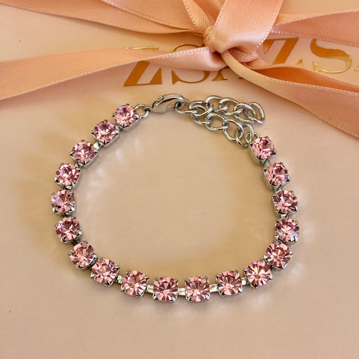 Pink Swarovski crystals silver bracelet