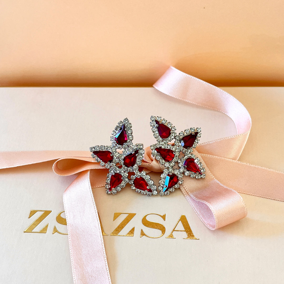 Dark red Swarovski crystals studs