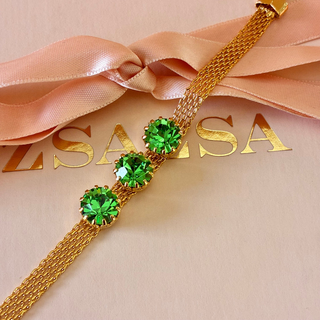 3 green stones Preciosa crystals bracelet