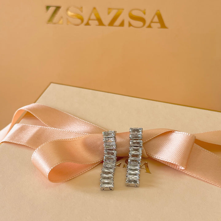Silver zircone baguette earrings