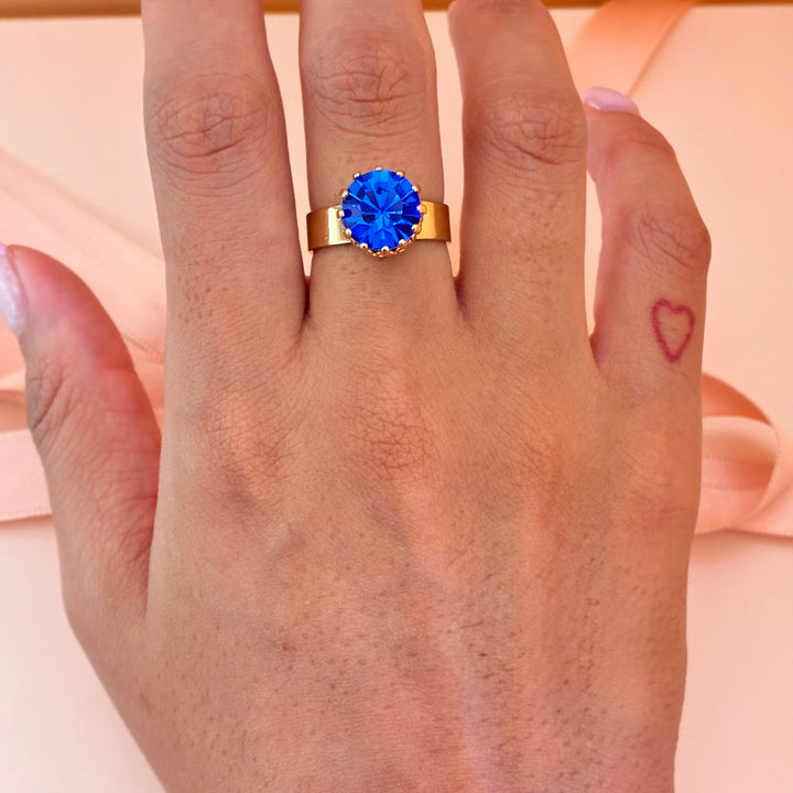 Royal blue Preciosa crystals gold plated ring