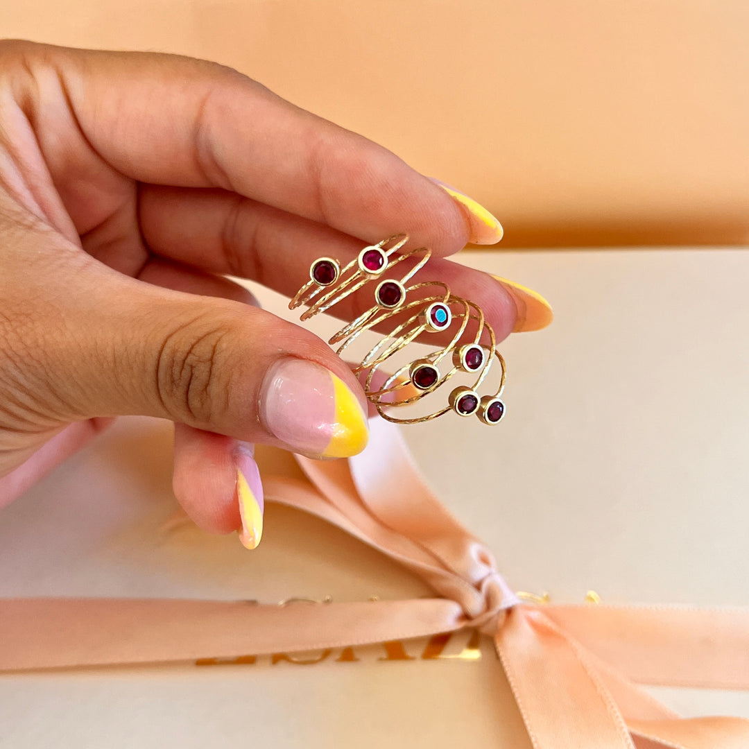 Red zircone spiral ring