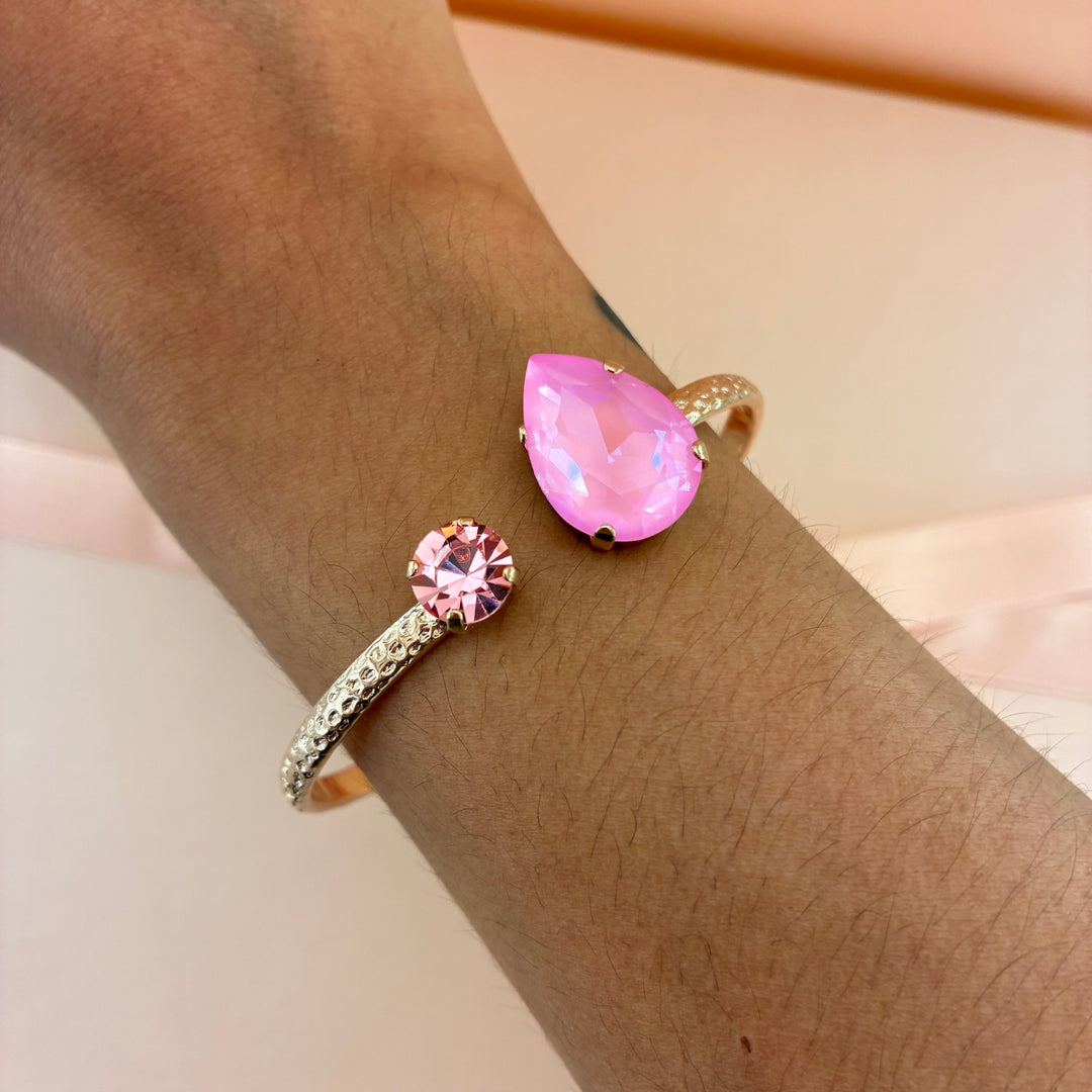 Handmade teardrop Pink Swarovski crystals rose gold set