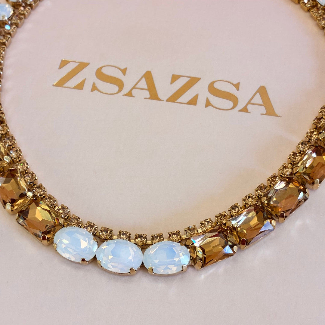 Bronze and white Preciosa crystals necklace