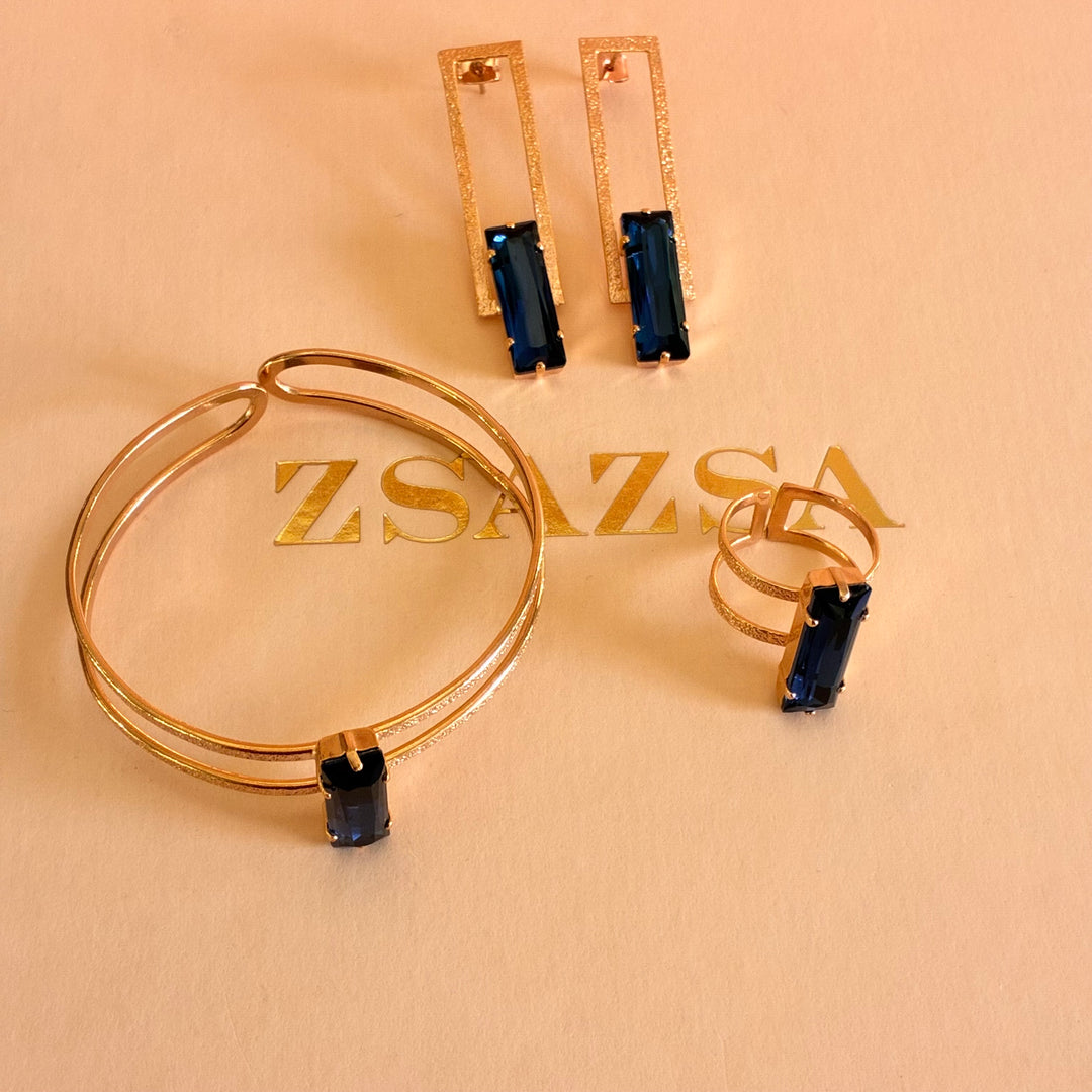 Rectangular navy blue rose gold plated set