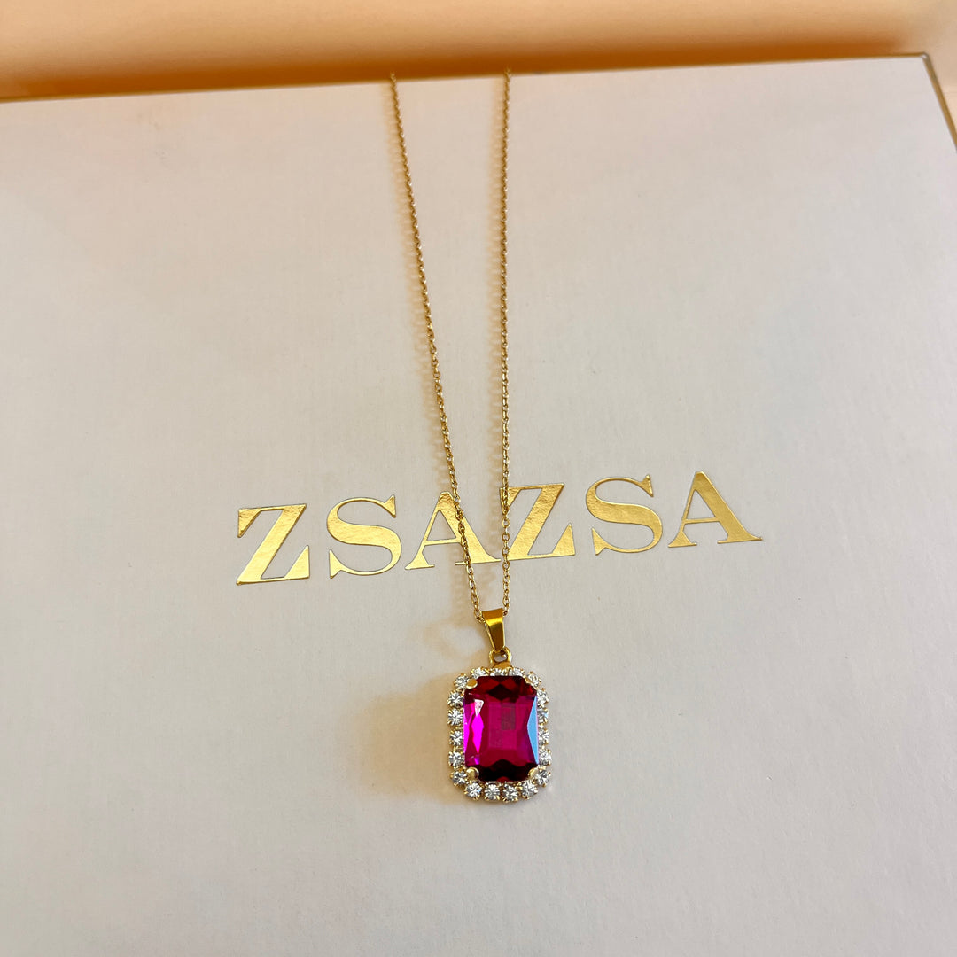 Fuchsia rectangular Preciosa crystal pendant
