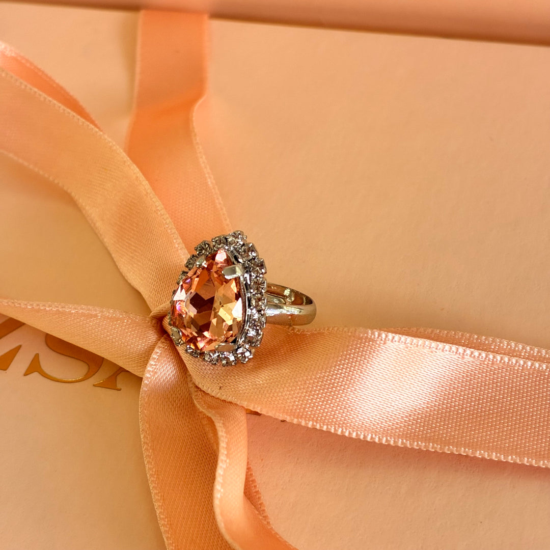 Teardrop Peach  Preciosa crystals silver set