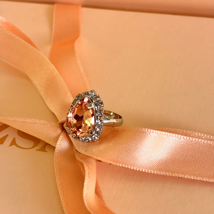 Teardrop Peach  Preciosa crystals silver set