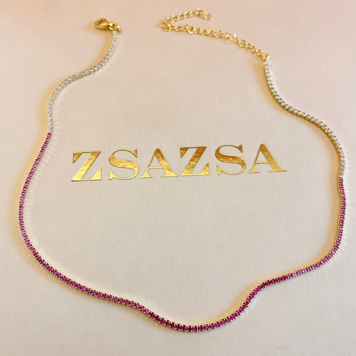 Gradient fuchsia zircone necklace and bracelet