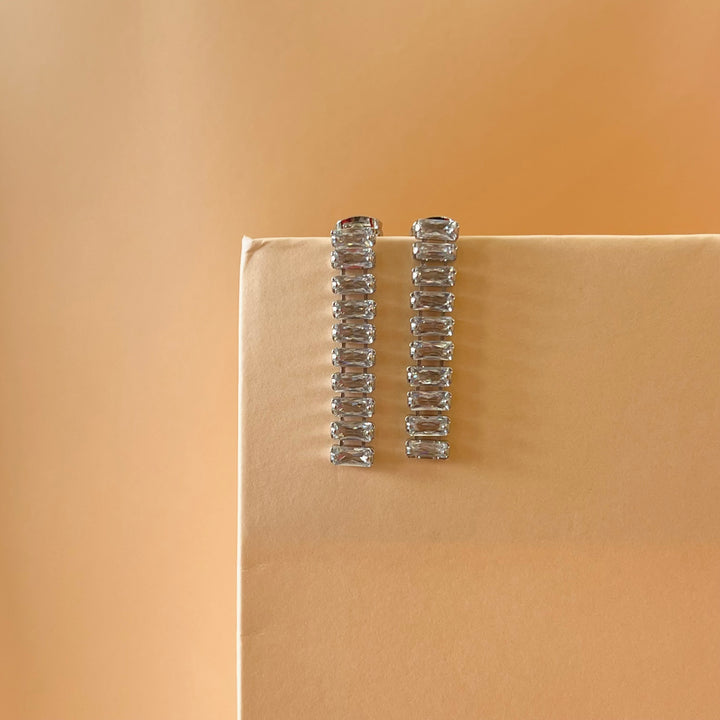 Silver zircone baguette earrings