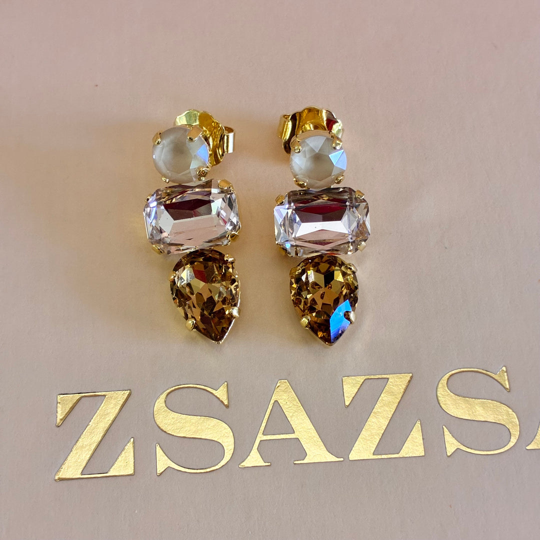 Bronze and light pink Swarovski crystals gold plated set
