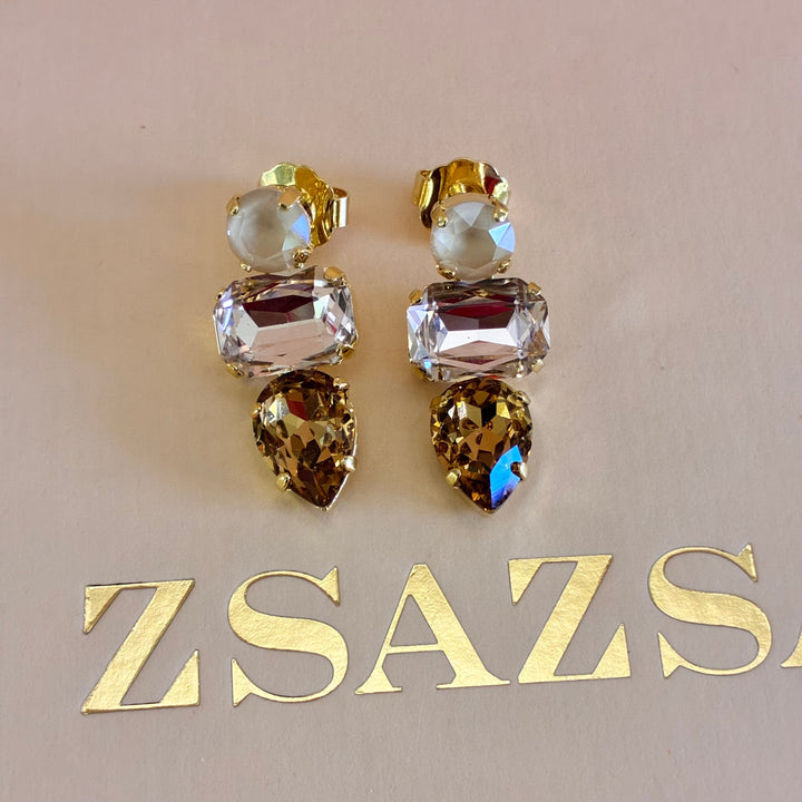Bronze and light pink Swarovski crystals gold plated set