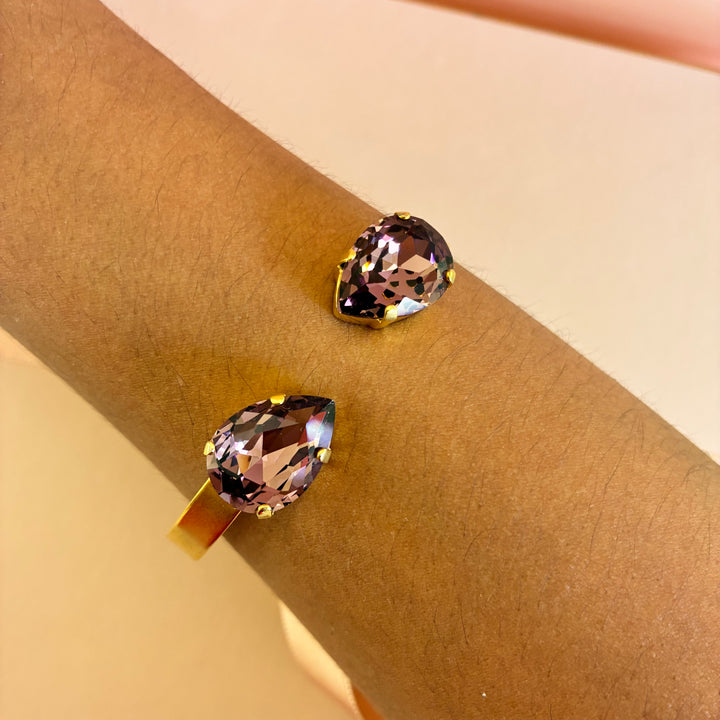Double mauve teardrop matte gold plated bangle