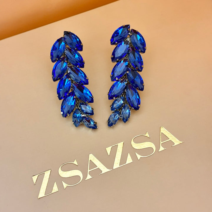 Royal blue leaves Swarovski crystals set