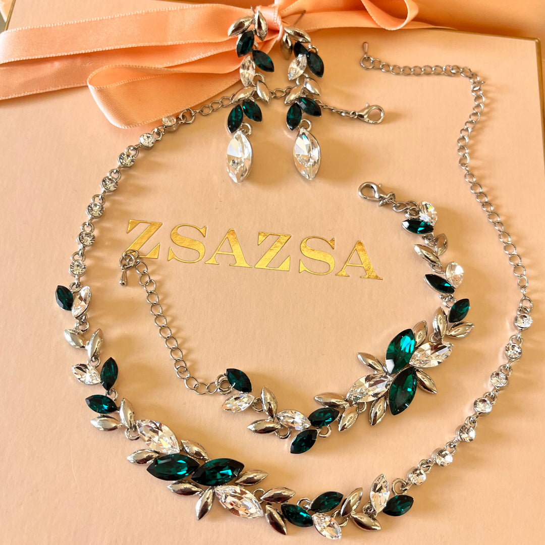 Marquise dark green Swarovski crystals set