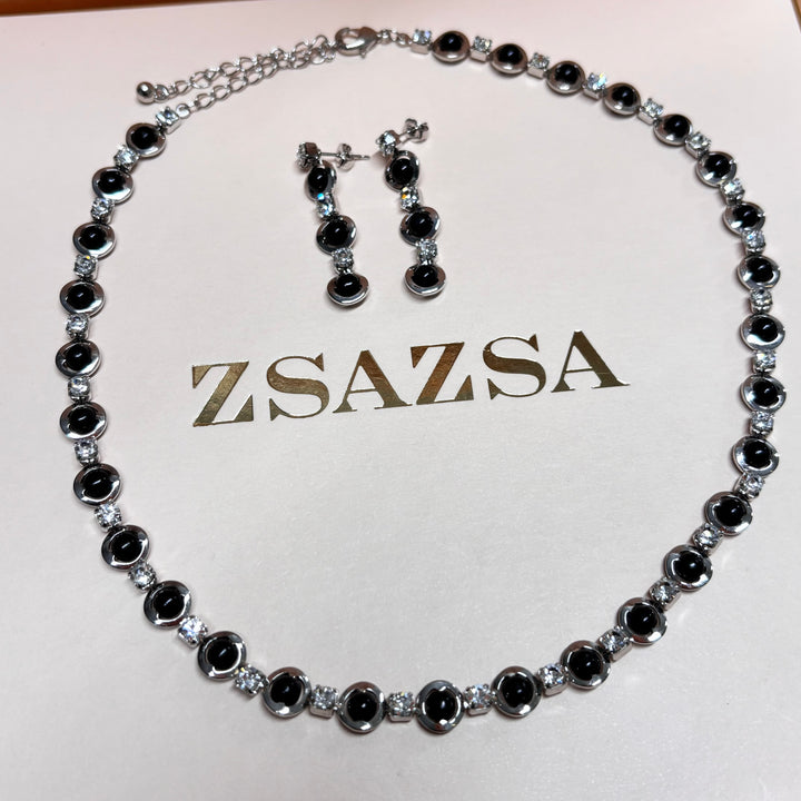 Dainty black & silver rhinestone set