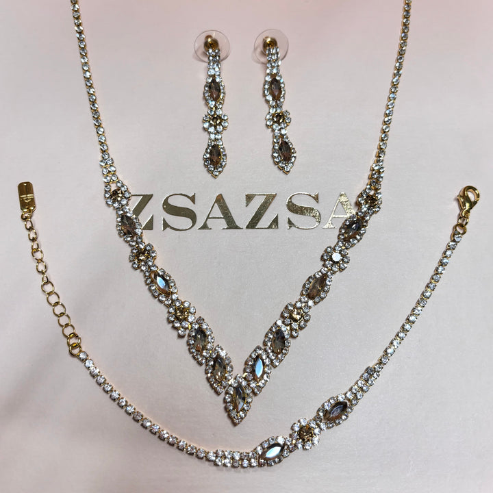 Bronze rhinestone marquise and flower set