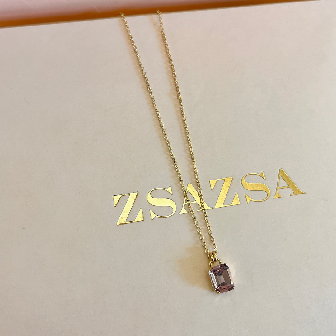 Mauve rectangular Swarovski crystal pendant
