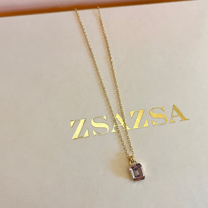 Mauve rectangular Swarovski crystal pendant