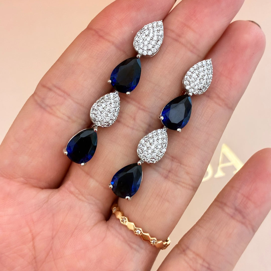 Navy blue zircone silver set