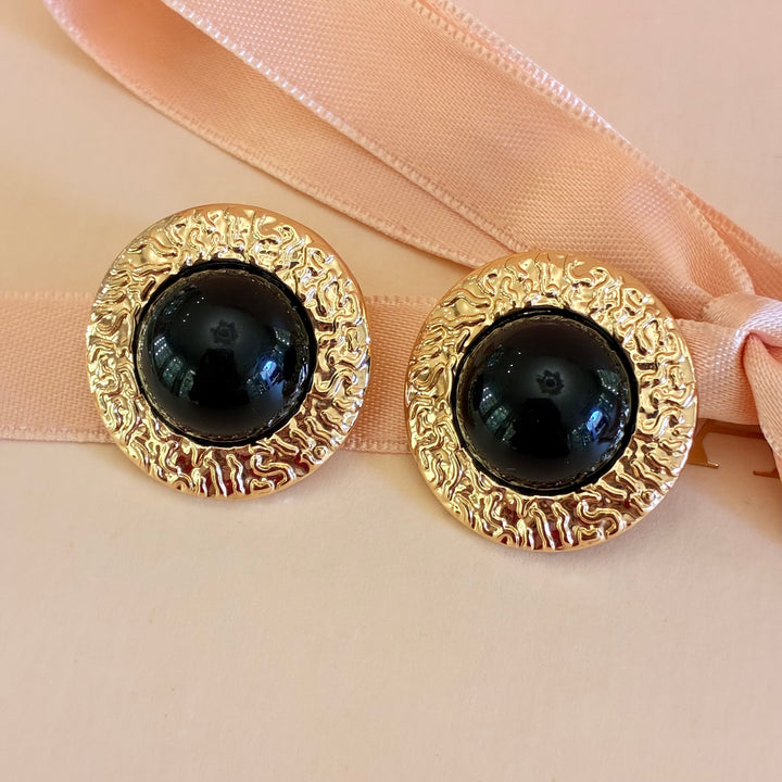 Half black ball and texture gold plated studs