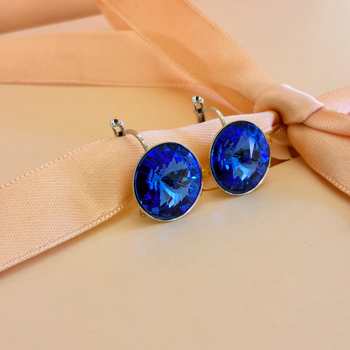 Royal blue Swarovski crystals silver hooks