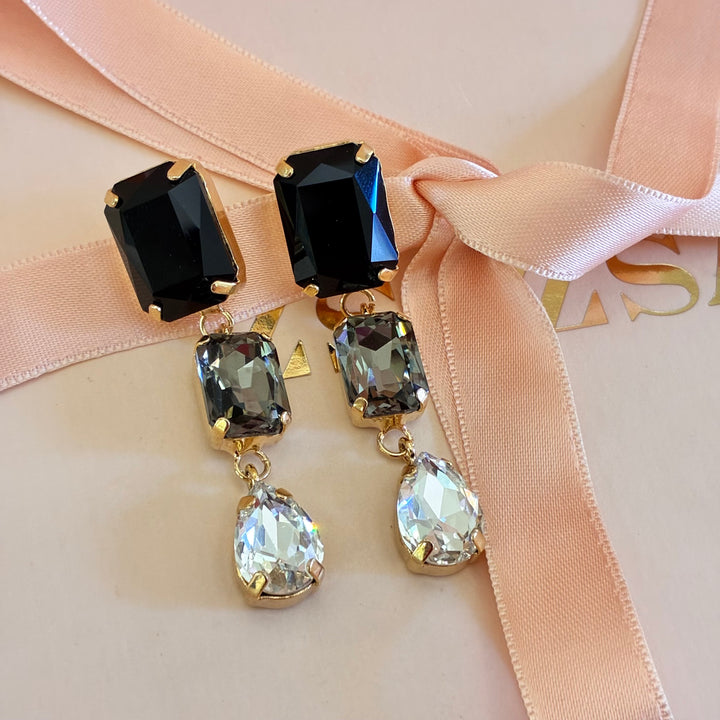 Rectangular black and grey Preciosa crystals earrings