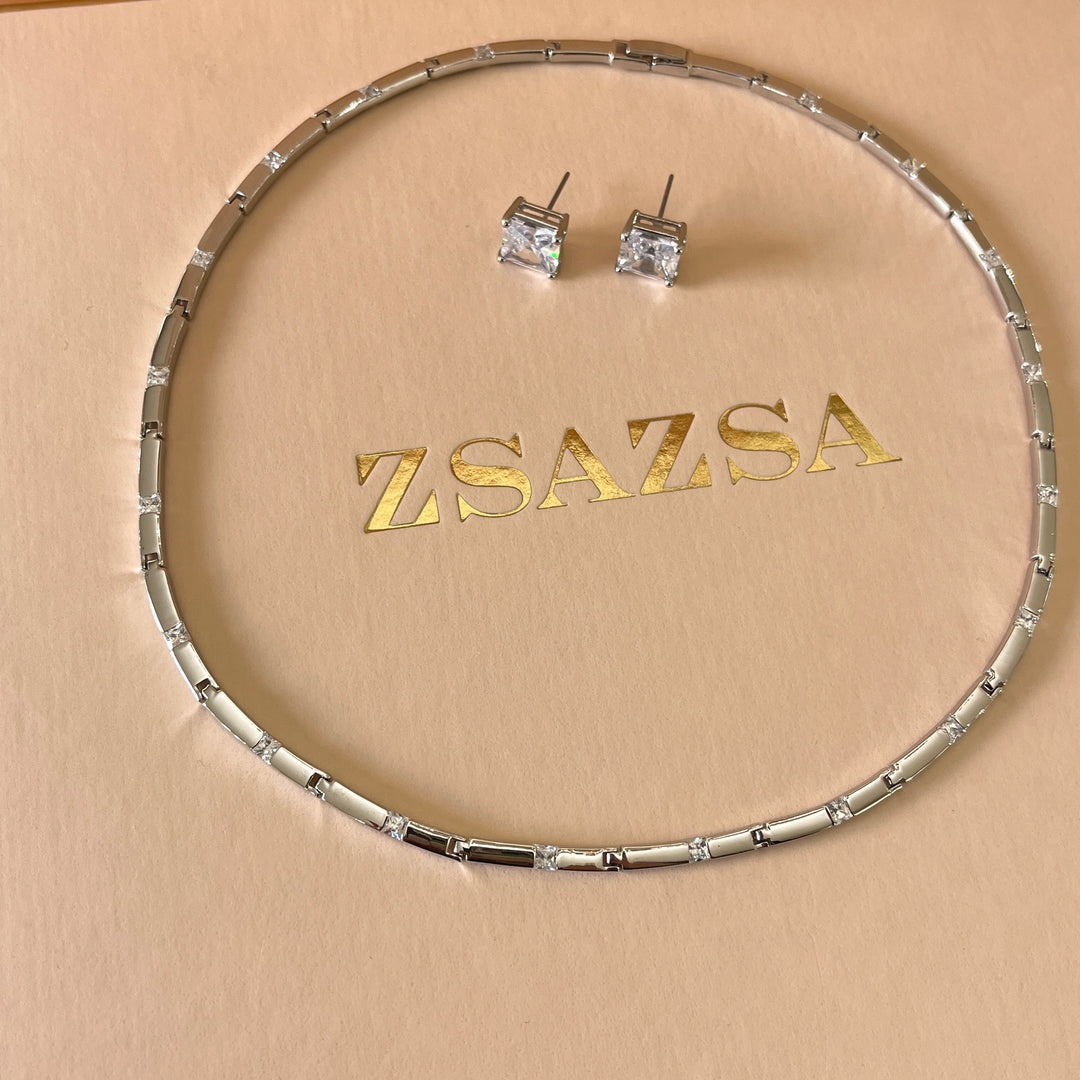 Silver zircone square set