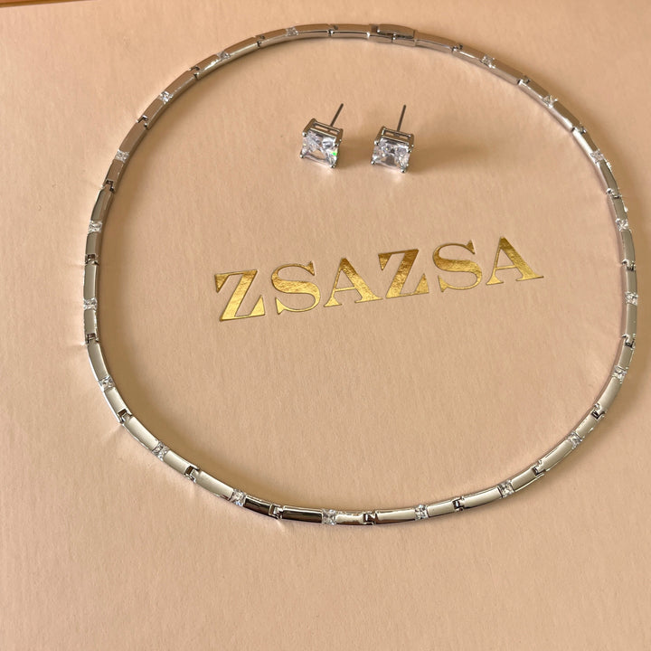 Silver zircone square set