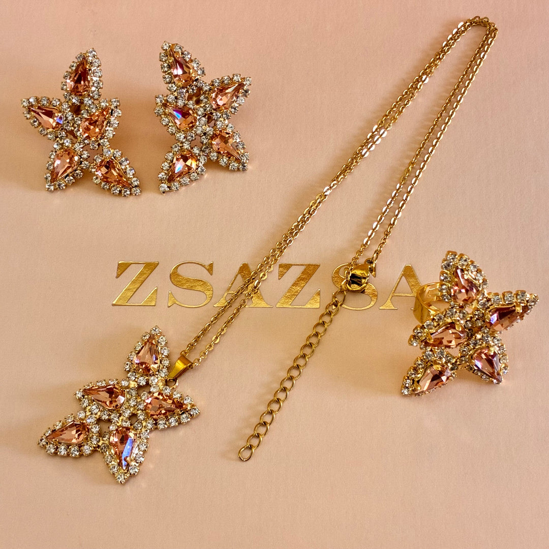 Peach teardrops Swarovski crystals set