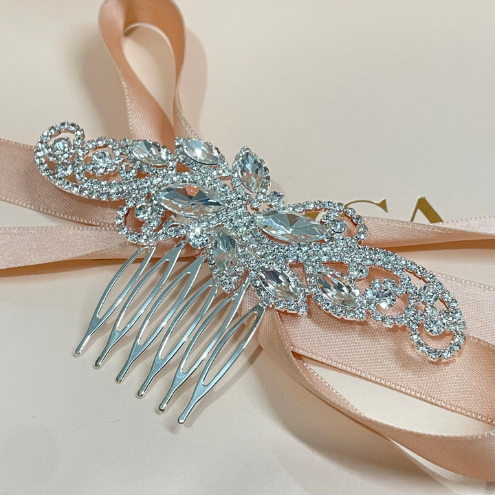 Mixed stone marquise comb in silver or gold or rose gold