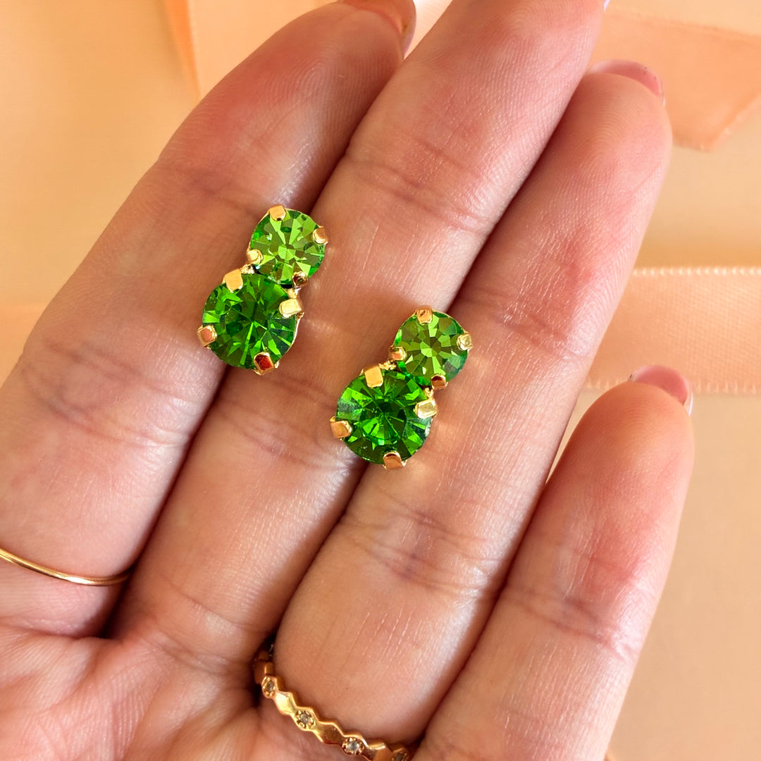 Green Preciosa crystals gold plated earrings