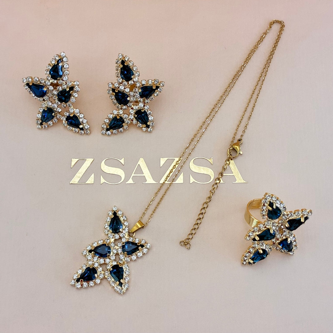 Navy blue teardrops Preciosa crystals set