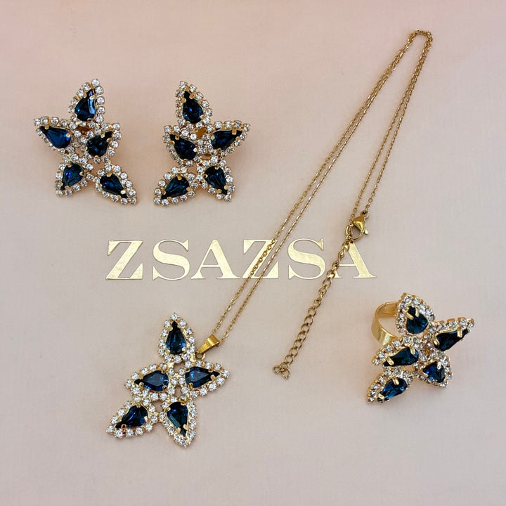 Navy blue teardrops Preciosa crystals set