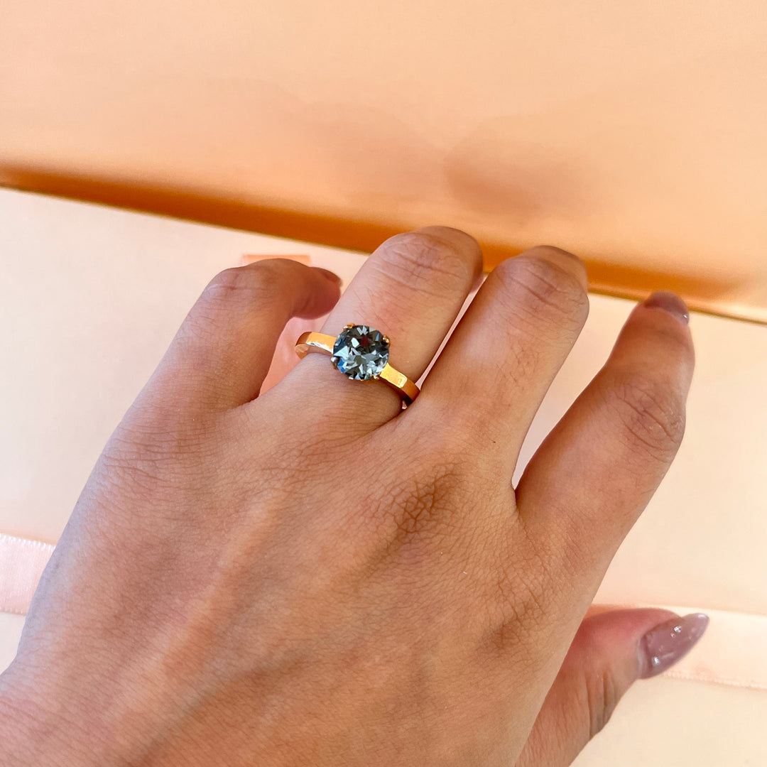 Grey Swarovski crystal rose gold plated ring