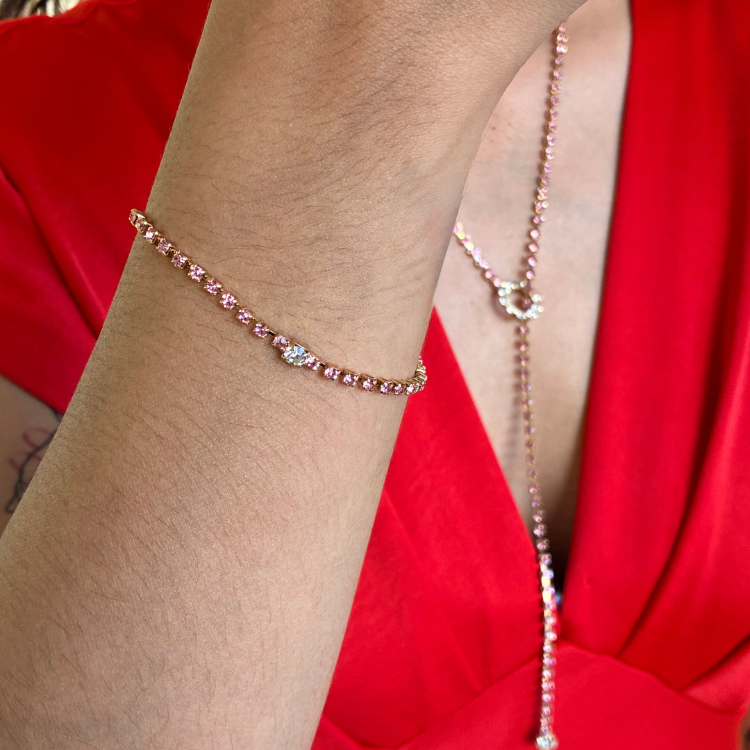 Pink Swarovski crystals gold plated set