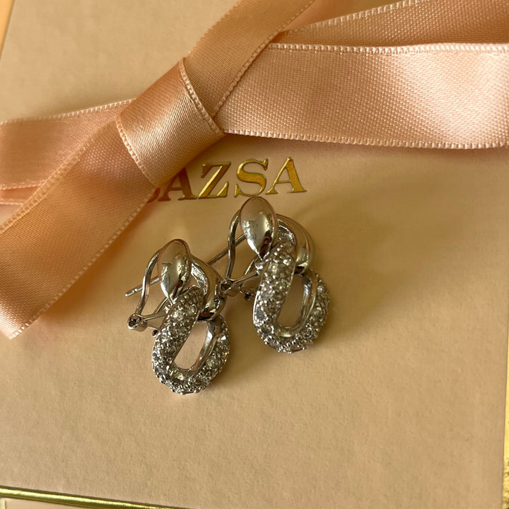 Silver zircone chain earrings