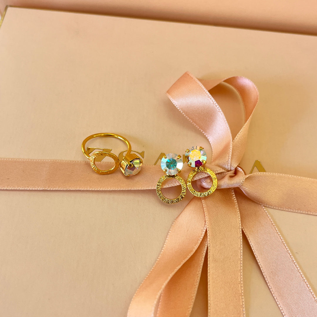 Aurora borealis handmade studs and ring