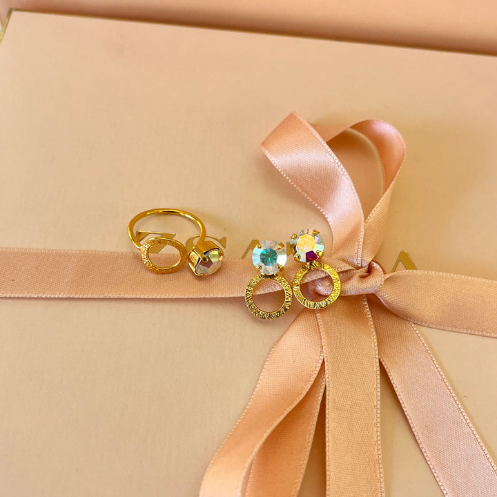 Aurora borealis handmade studs and ring