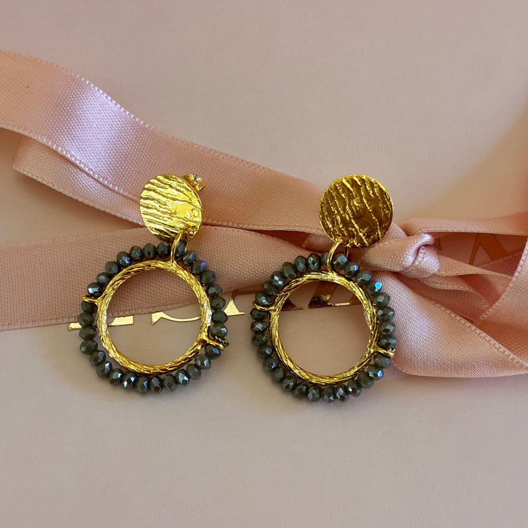 Handmade olive green gold plated set