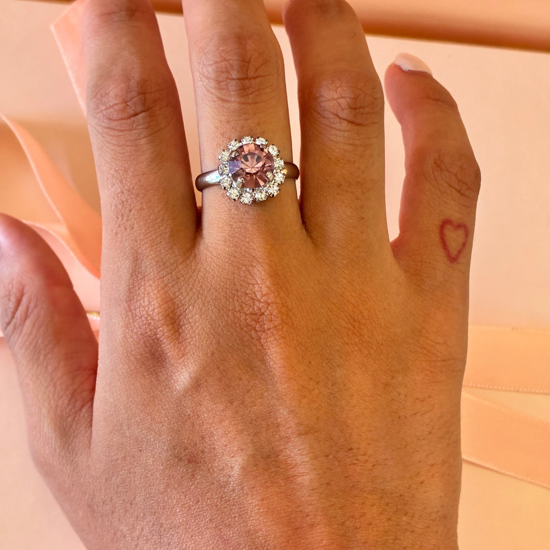 Mauve dainty Preciosa crystals silver set