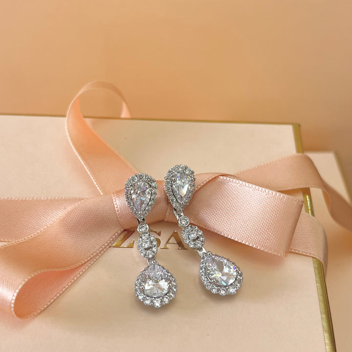 Silver zircone teardrop earrings