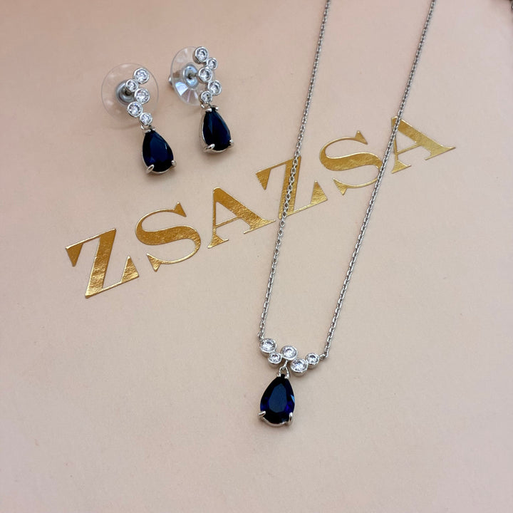 Navy blue zircone silver set